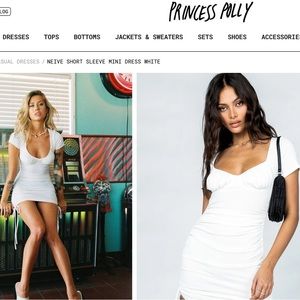 Princess Polly NEIVE SHORT SLEEVE MINI DRESS WHITE